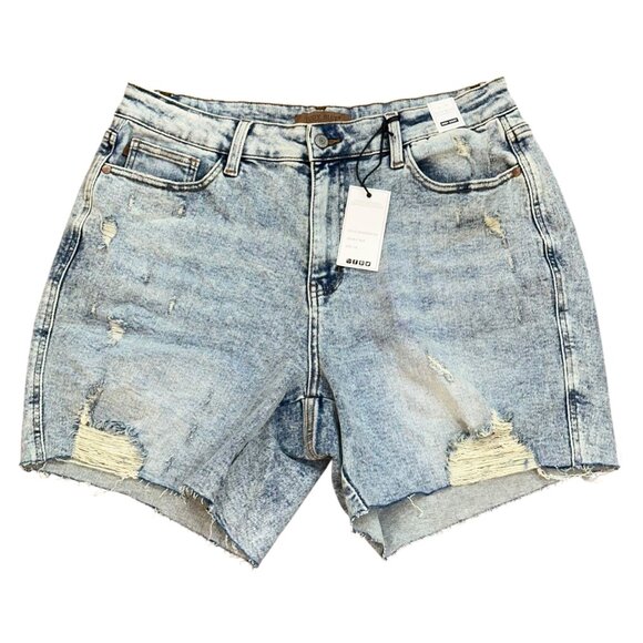 Judy Blue Boyfriend Mineral Wash Cut Off Distressed Denim Jean Shorts 1XL NWT - Picture 1 of 10